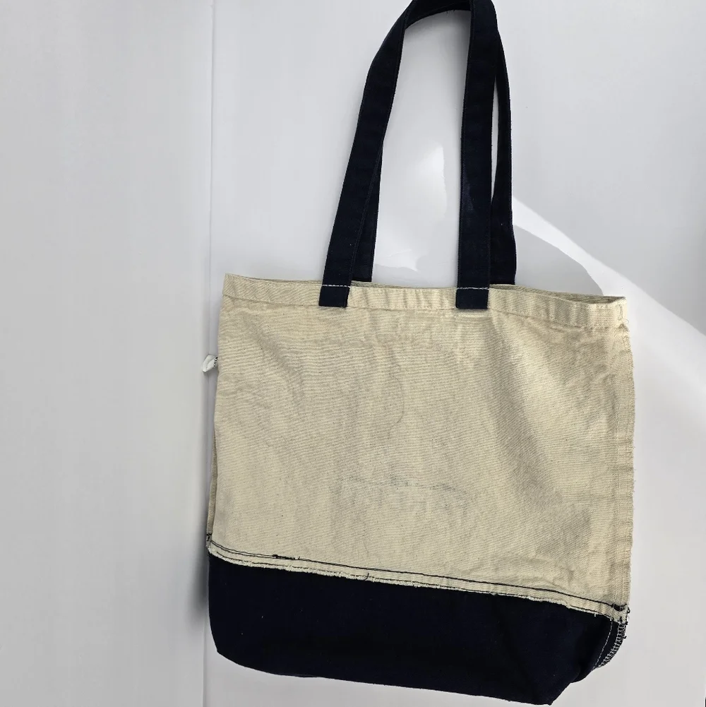 Faherty Brand Cotton Canvas Tote Bag Signature Logo‎ 15×14.5 Navy Cream